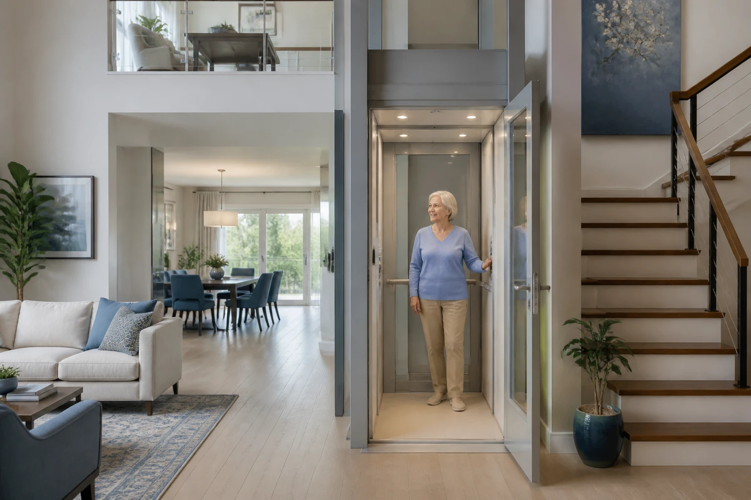 Modern home lift improving accessibility and comfort in a multi-level house