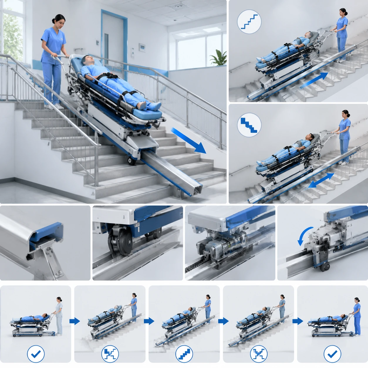 Working mechanism of a stretcher stair lift system