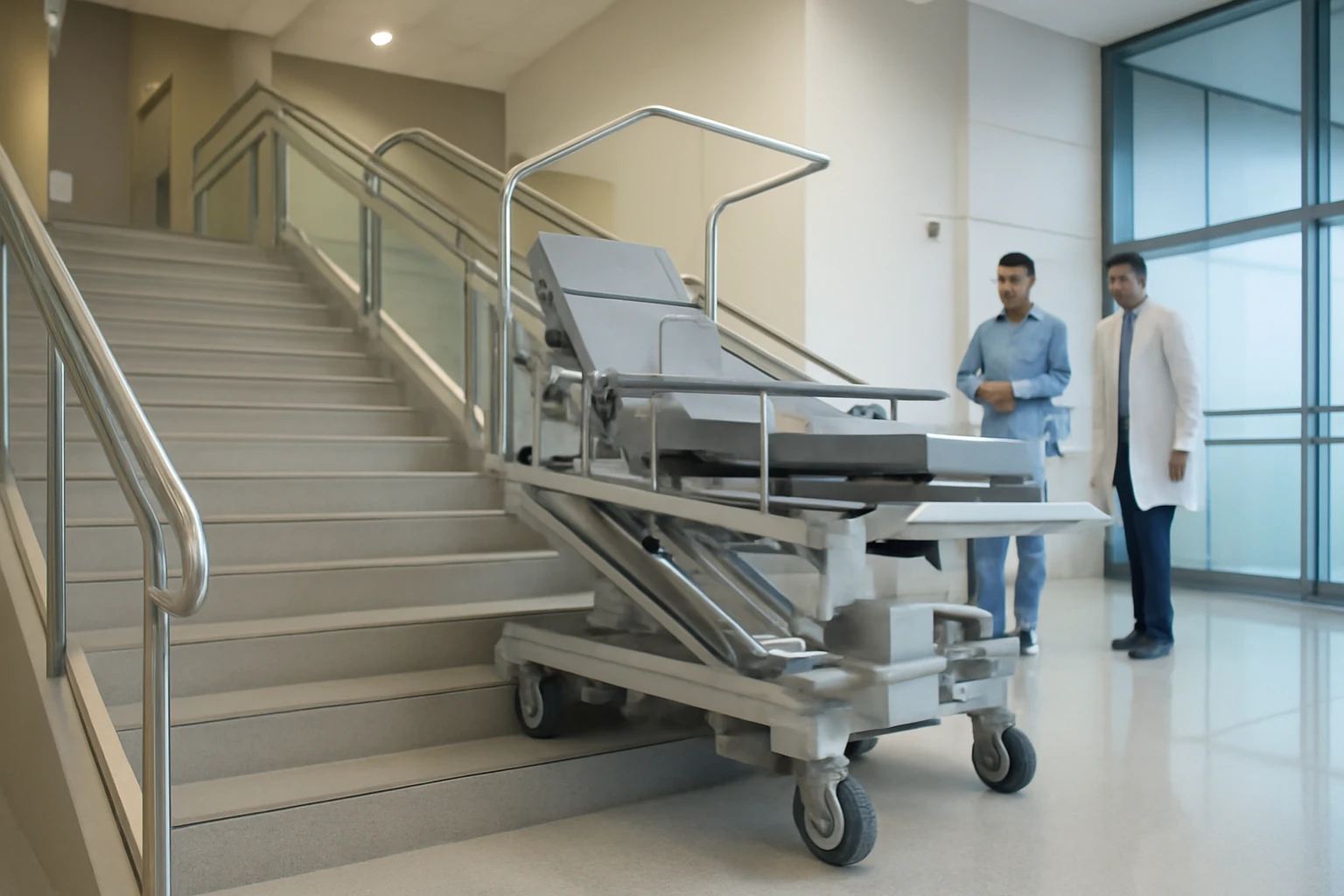 Hospital stretcher stair lift system for patient transportation