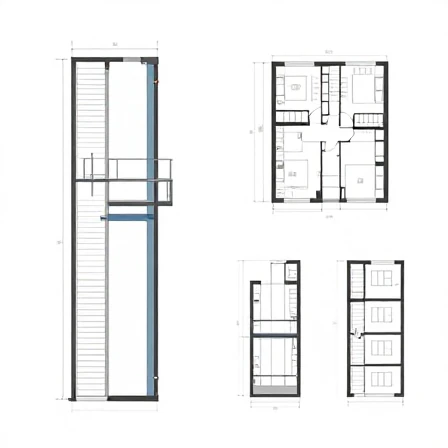 Professional home lift installation inside a modern residential building showing rails, cabin, and technicians working