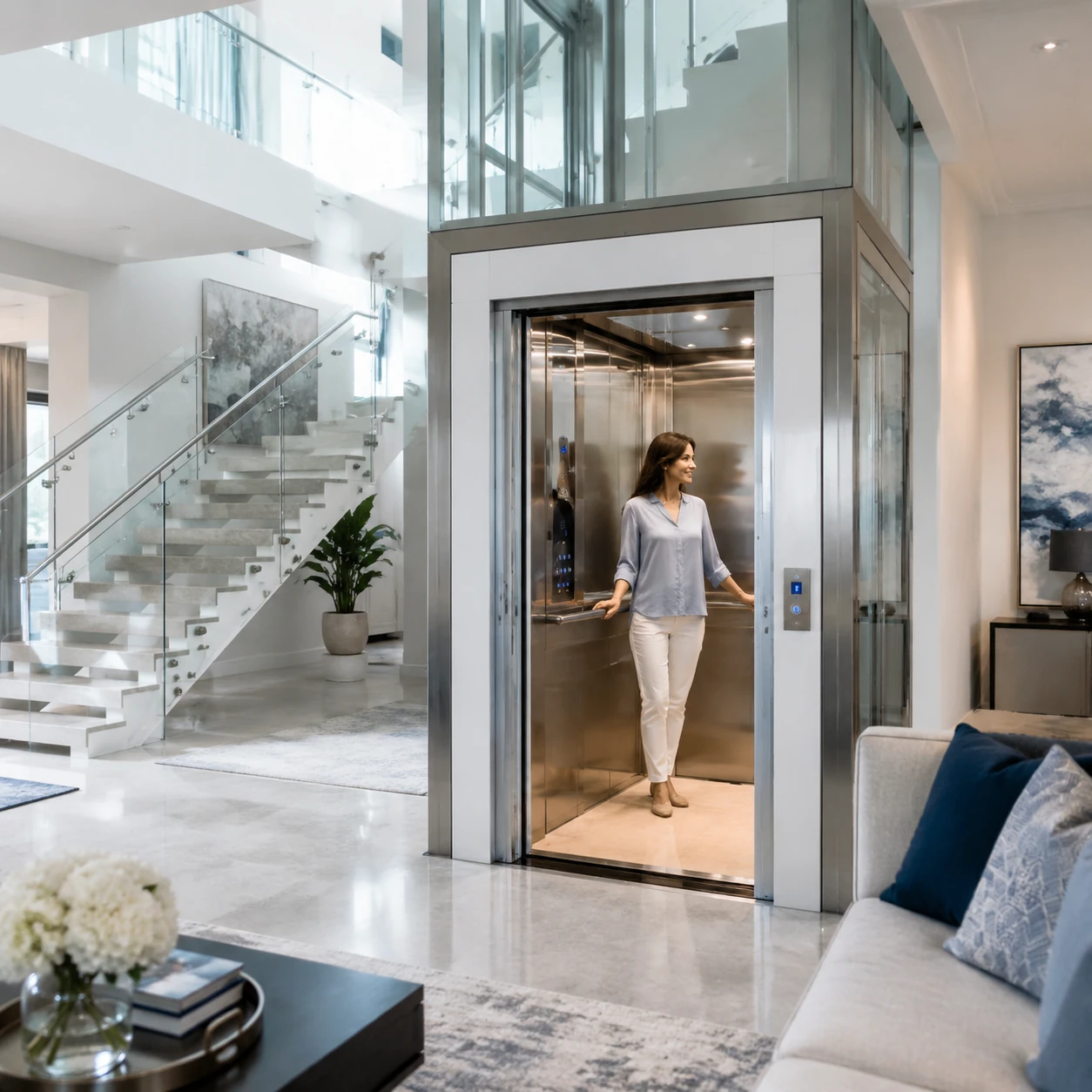 Completed home lift installation inside a modern residential home showing accessibility and comfort