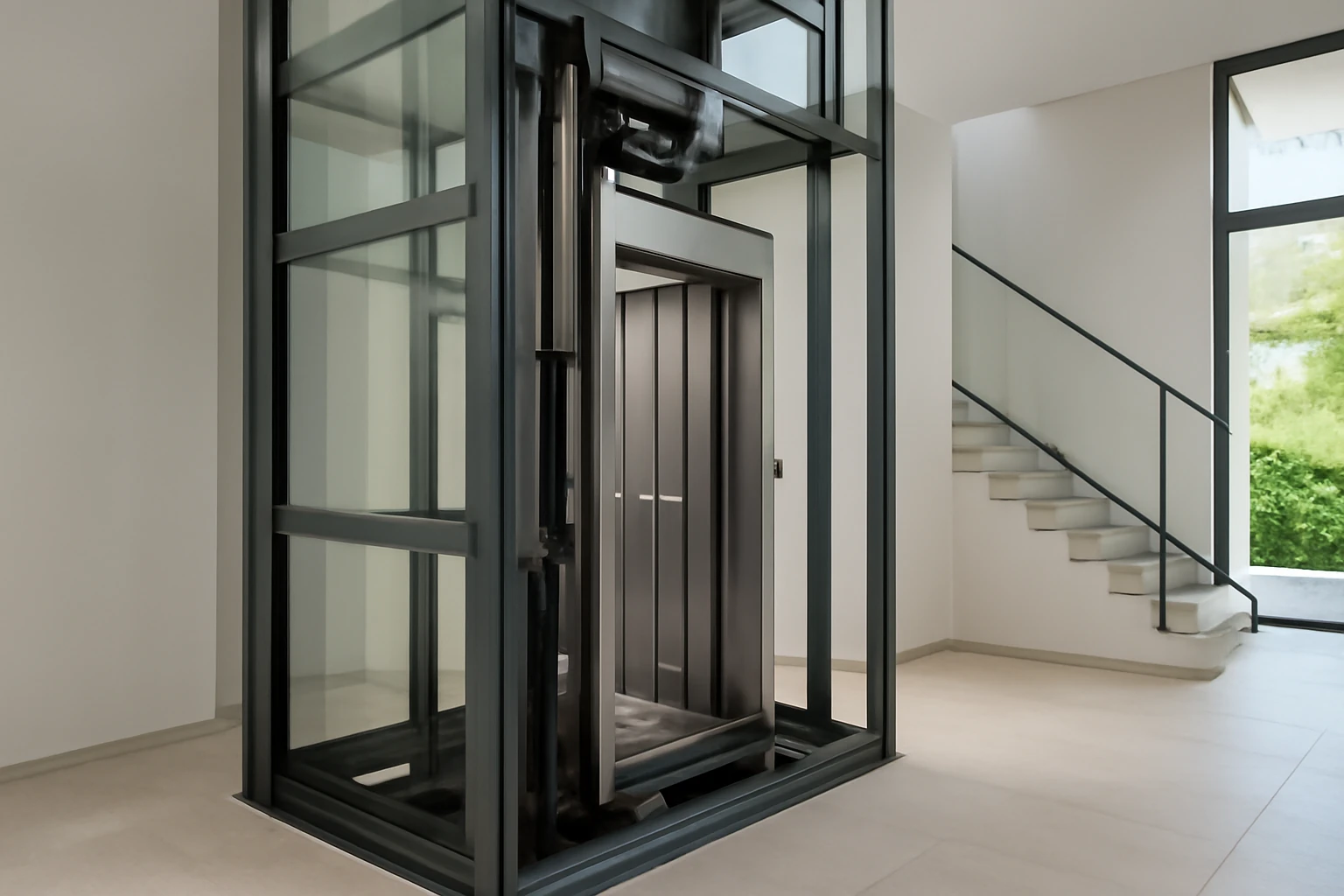 Vacuum pitless lift with modern glass design