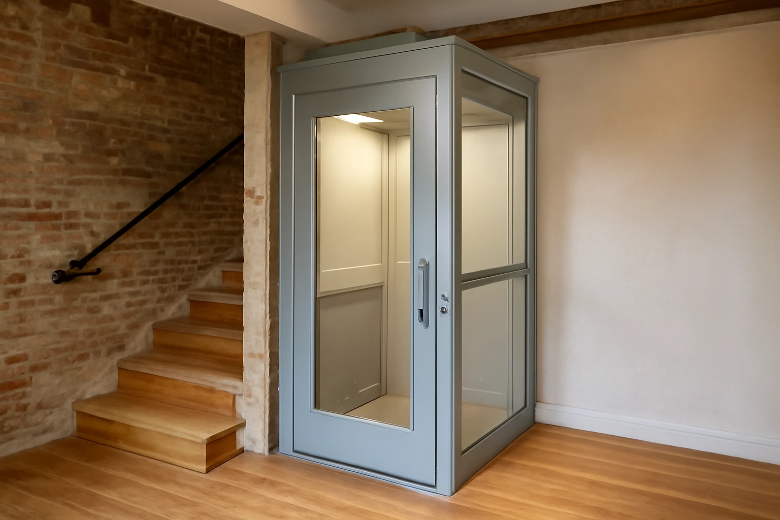 Luxury glass pitless home lift in modern villa